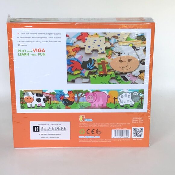 New Sealed  Viga Wooden Jigsaw Puzzle -Farm 4 in 1 For Age  2Y+ - Picture 9 of 10
